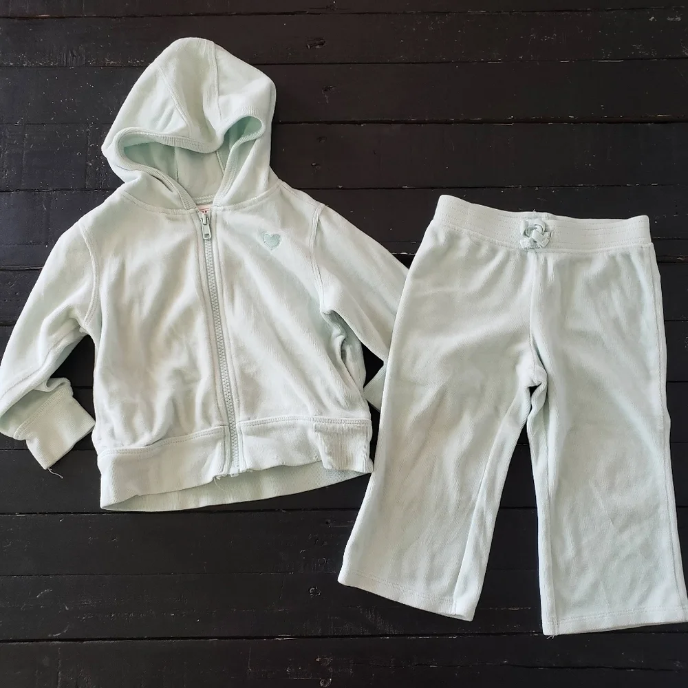 Old Navy Toddler Girl 2T Light Blue Velour Outfit Two Piece Outfit Jacket Pants